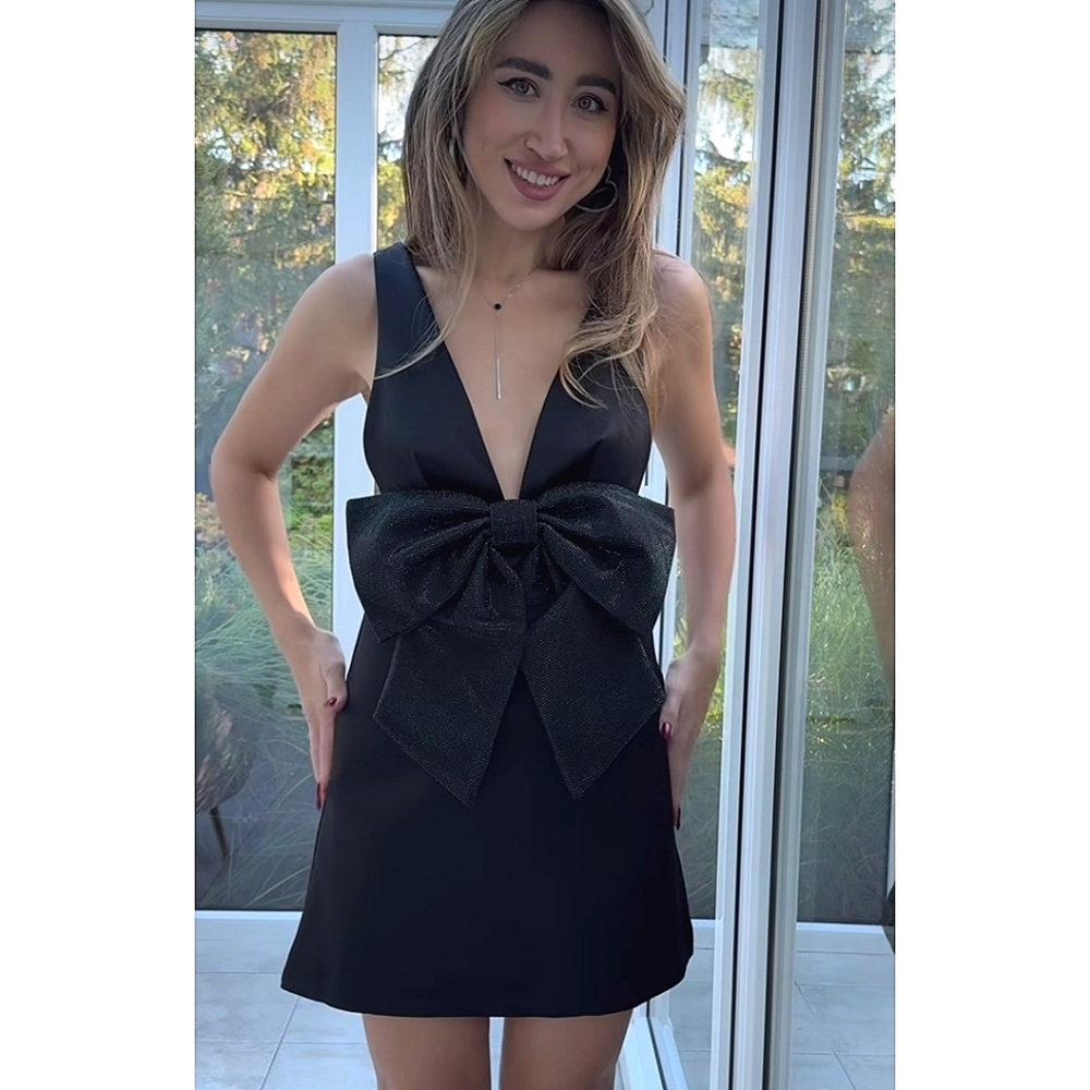 Zara Rhinestone Bow Dress Black Size XS - Picture 3 of 16